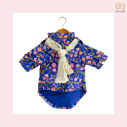 Blue Floral Dog Kurta With Dupatta