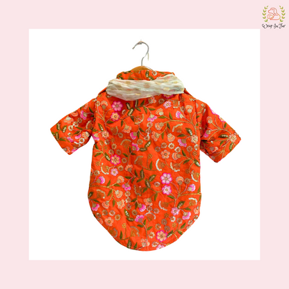 Orange Floral Dog Kurta With Dupatta