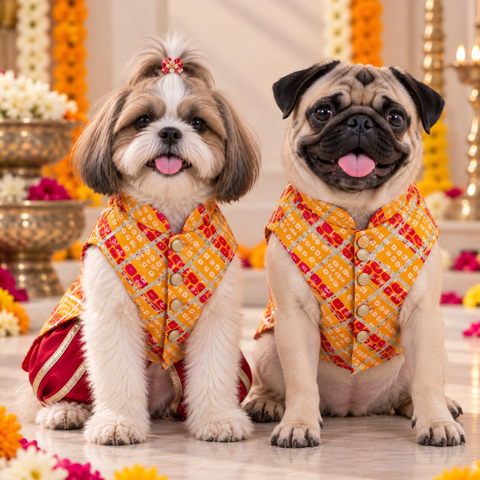 Yellow Bandhani Dog Sherwani