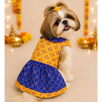 Yellow Blue Patola Dog Frock