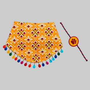 Yellow Ethnic Dog Bandana with Paw Rakhi