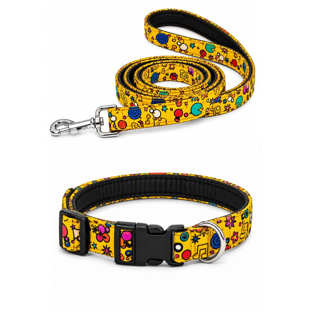 Yellow Fab Dog Leash With Collar