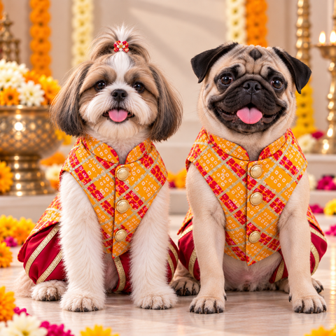Yellow Bandhani Dog Sherwani