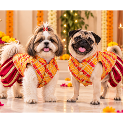 Yellow Bandhani Dog Sherwani