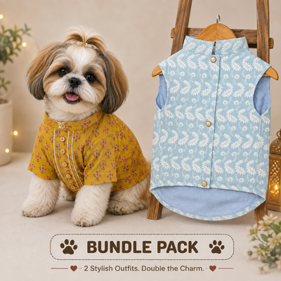 Yellow & Blue Dog Kurta Combo