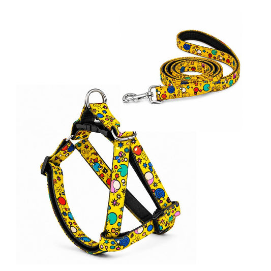 Yellow Fab Dog Harness with Leash
