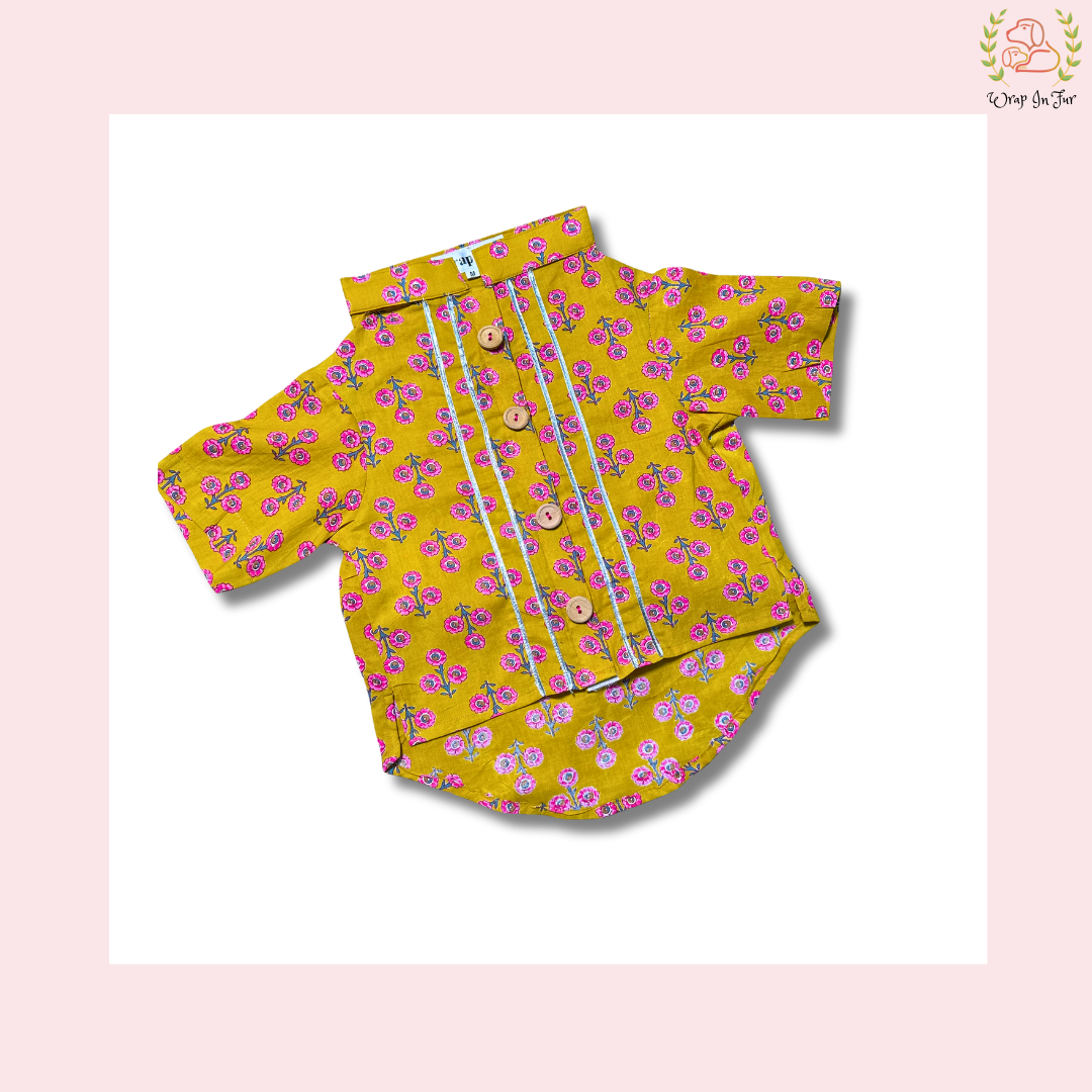 Yellow Floral Dog Kurta - Bright Indian Dog Ethnic Wear Dress