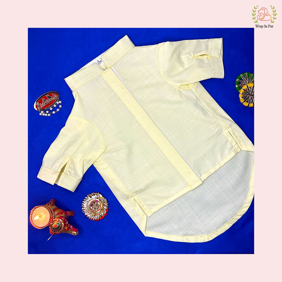 Yellow Floral Printed Dog Jacket Kurta Set - Indian Dog Ethnic Wear