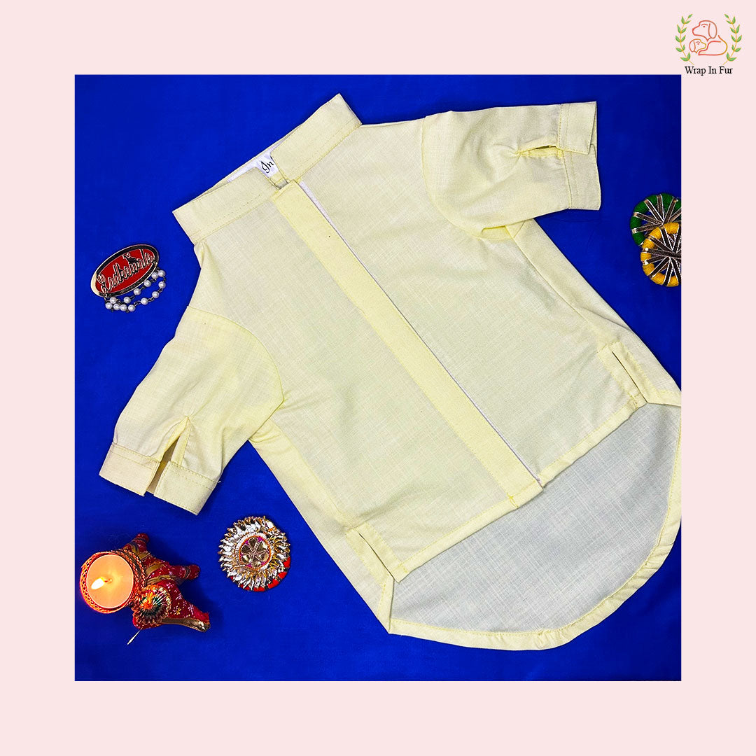 Yellow Floral Printed Dog Jacket Kurta Set - Indian Dog Ethnic Wear