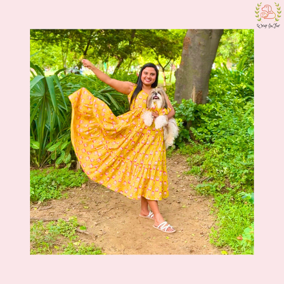 Yellow Lotus Dog Kurta Set - Twinning Indian Dog Ethnic Wear