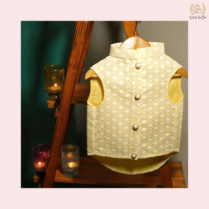 Yellow Nawab Dog Kurta Vest - Premium Embroidered Indian Dog Ethnic Wear