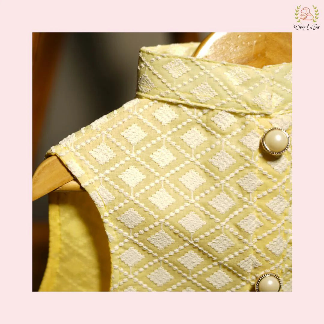 Yellow Nawab Dog Kurta Vest - Premium Embroidered Indian Dog Ethnic Wear