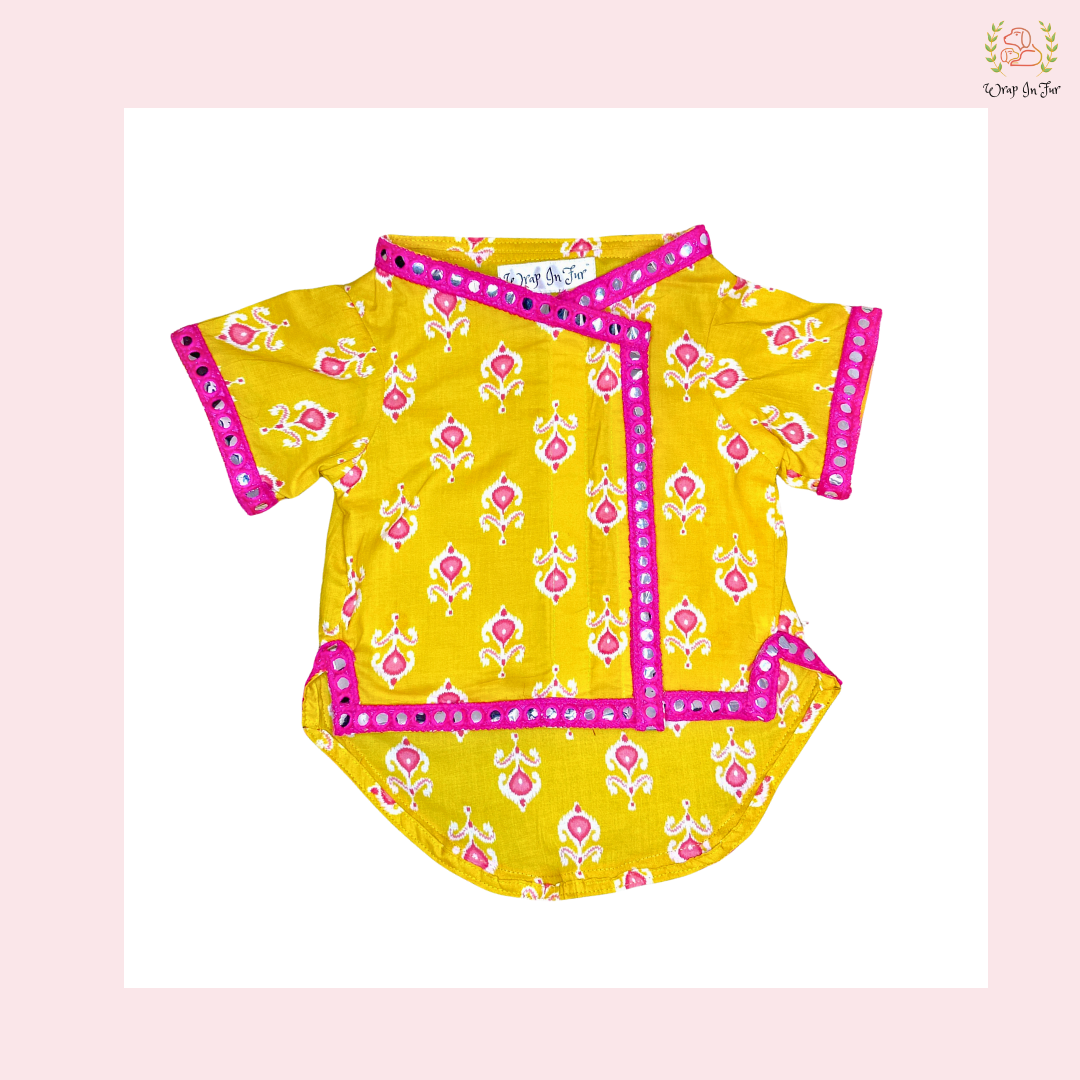 Yellow & Pink Dog Angarkha Kurta - Traditional Indian Dog Ethnic Wear