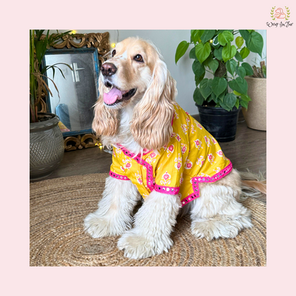 Yellow & Pink Dog Angarkha Kurta - Traditional Indian Dog Ethnic Wear