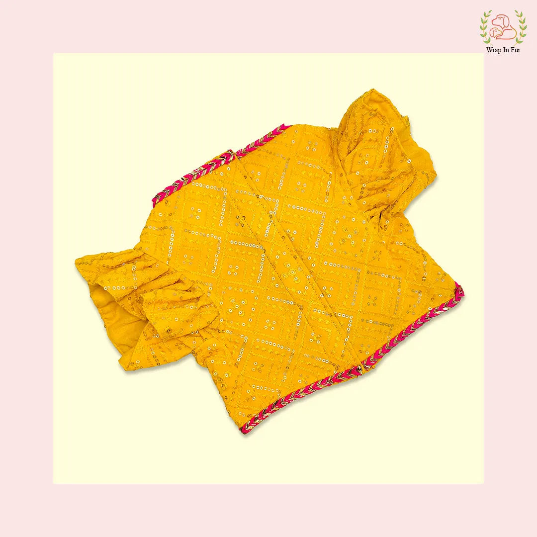 Yellow Pink Dog Lehenga Choli | Dog Wedding Dress Outfit