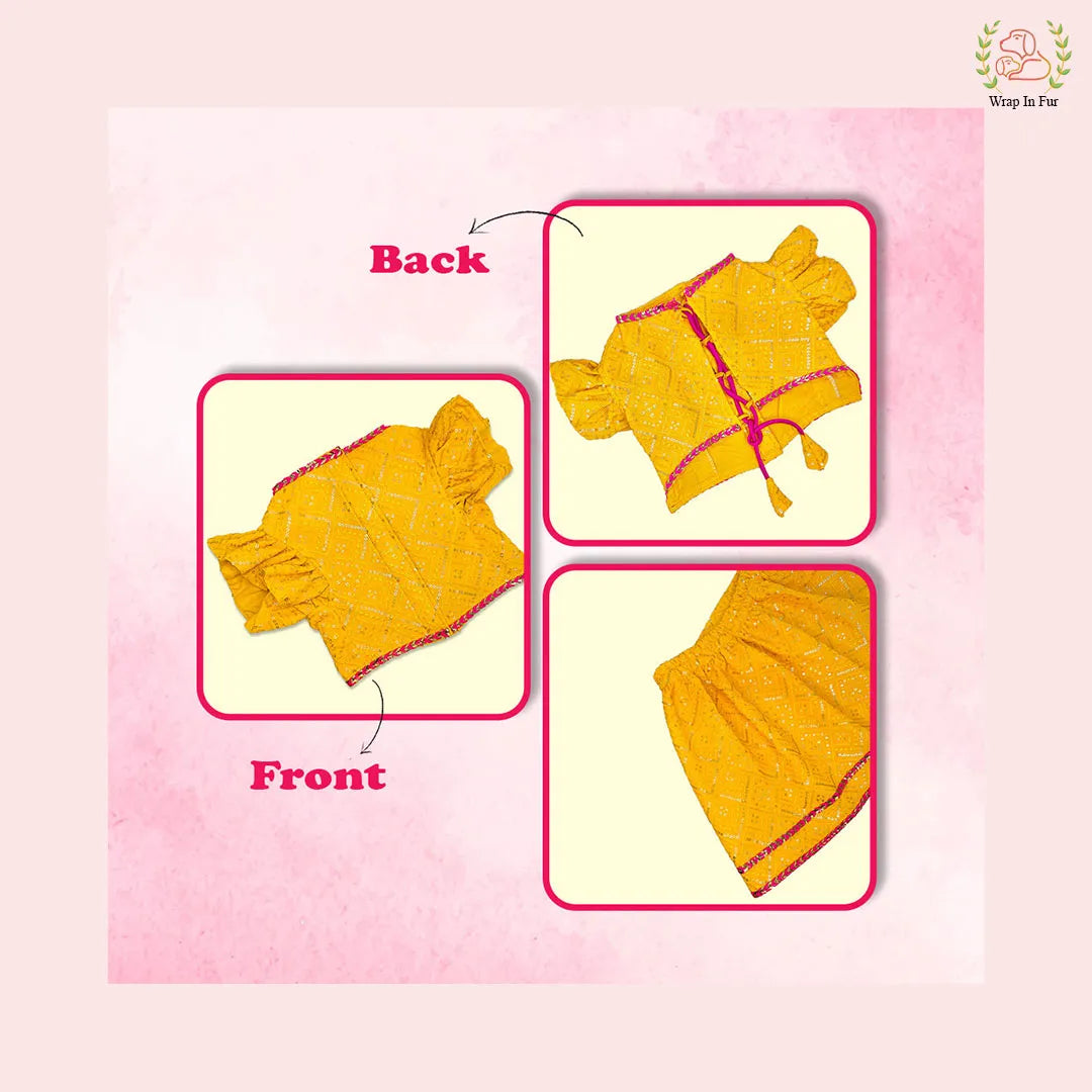 Yellow Pink Dog Lehenga Choli | Dog Wedding Dress Outfit