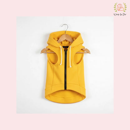 Yellow Sleeveless Dog Winter Hoodie – Warm Fleece Winter Wear
