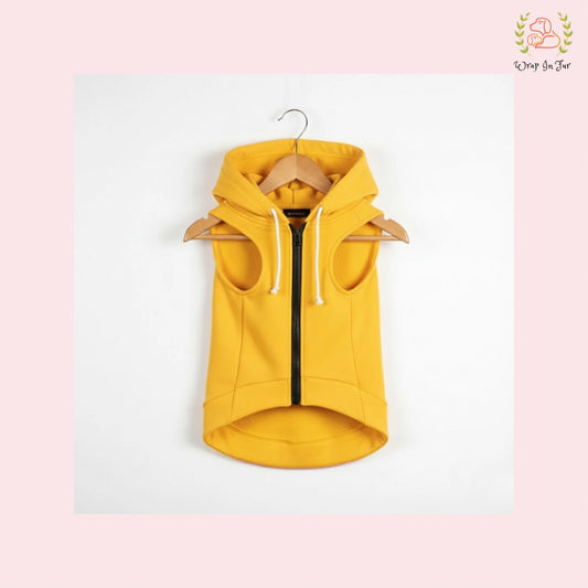 Yellow Sleeveless Dog Winter Hoodie – Warm Fleece Winter Wear