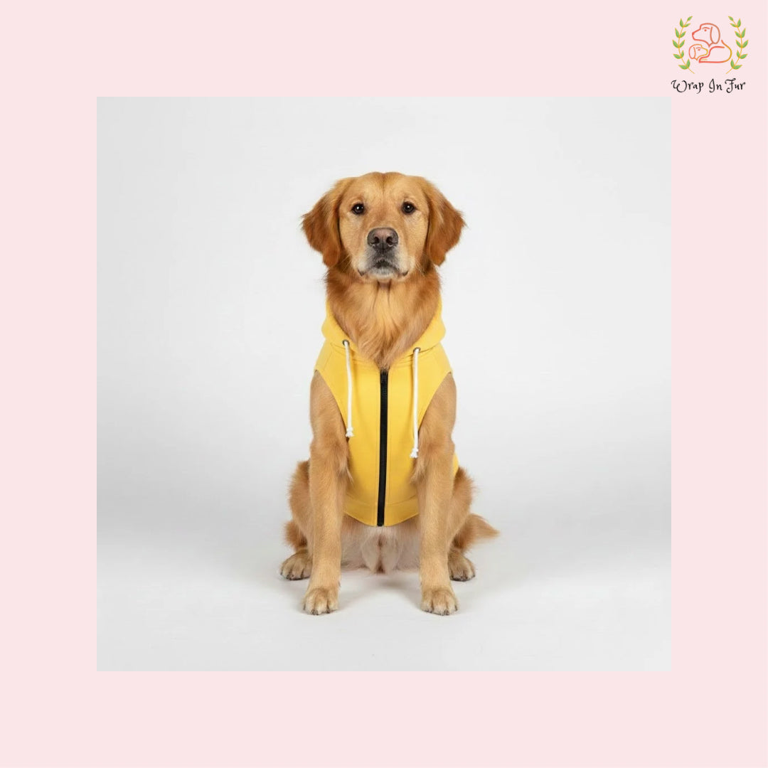 Yellow Sleeveless Dog Winter Hoodie – Warm Fleece Winter Wear