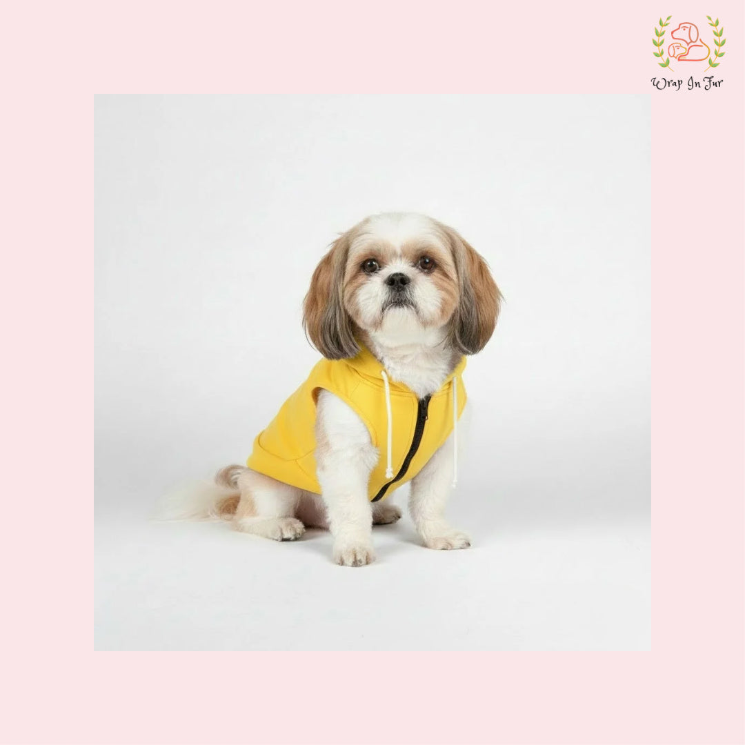 Yellow Sleeveless Dog Winter Hoodie – Warm Fleece Winter Wear
