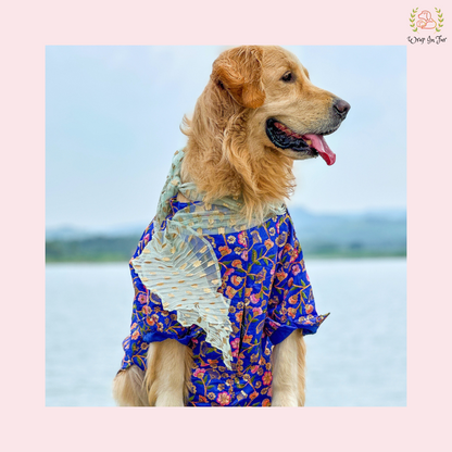 Blue Floral Dog Kurta With Dupatta