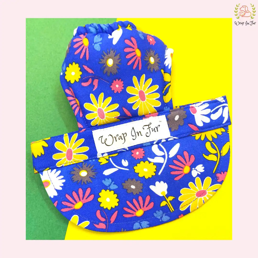 blue floral dog cap