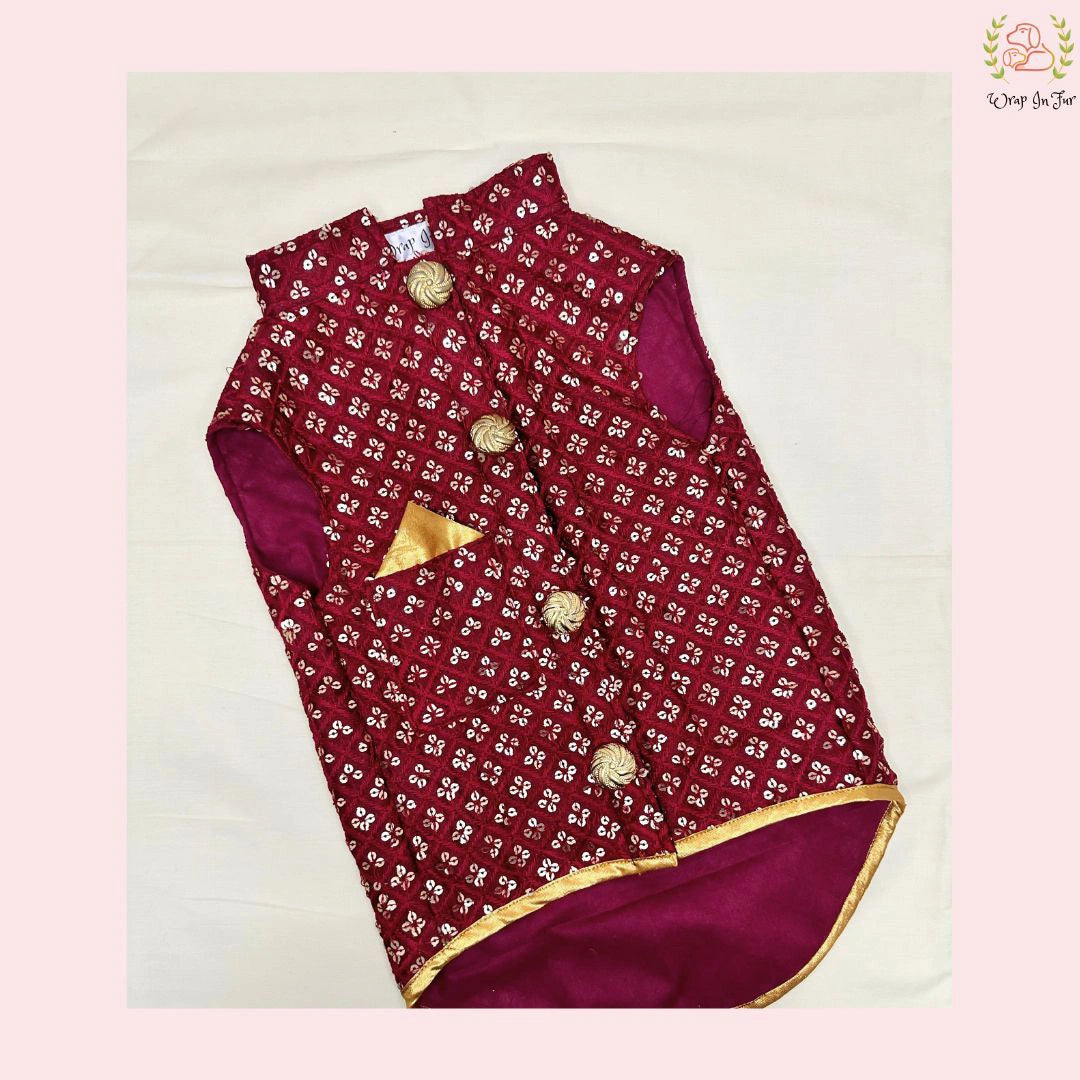 Britney maroon dog sherwani for wedding