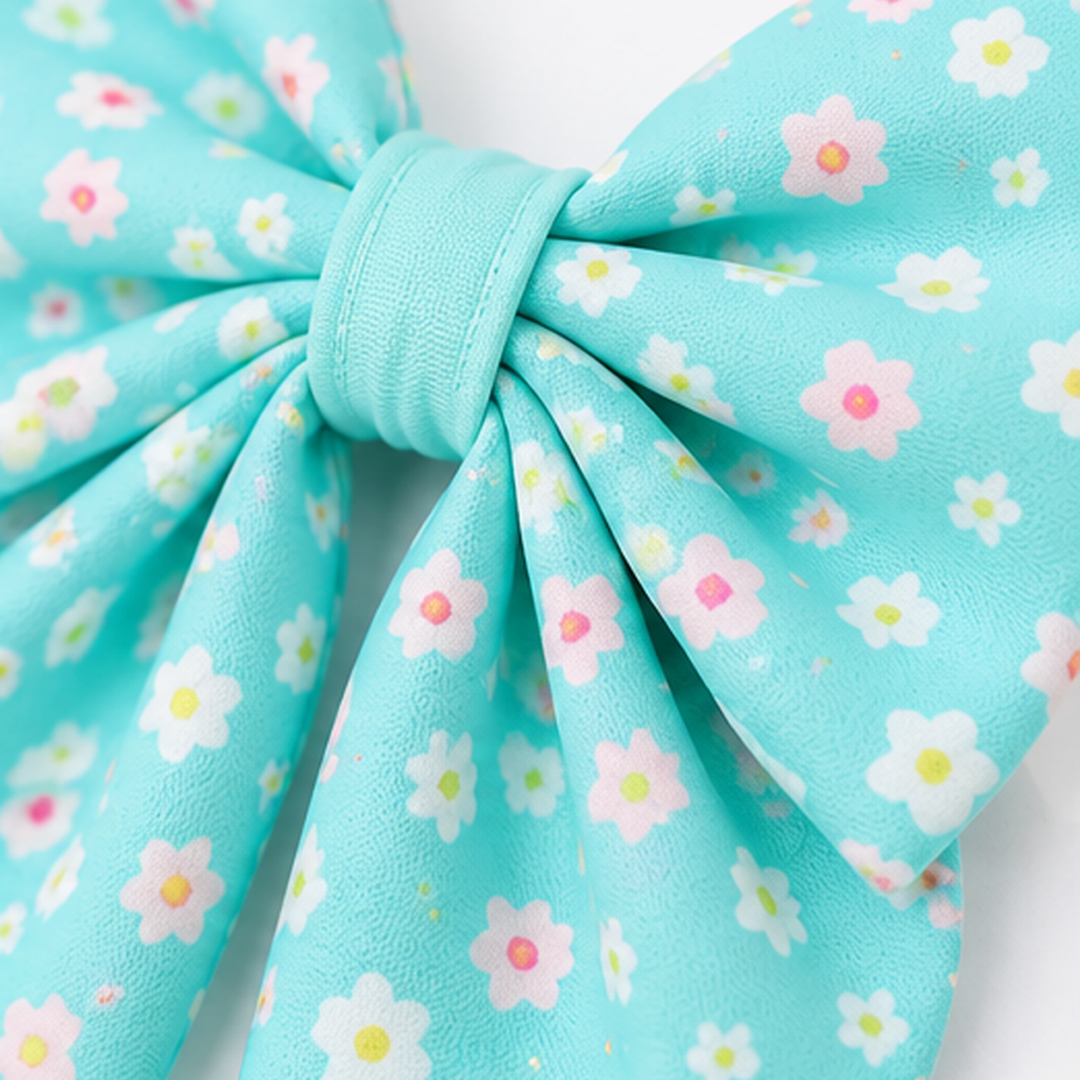  Sky Blue Floral Dog Bow Collar