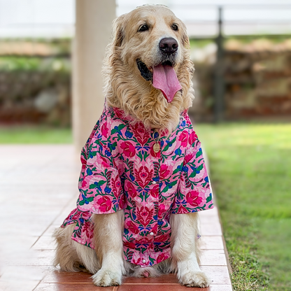Pink Floral Cotton Dog Kurta