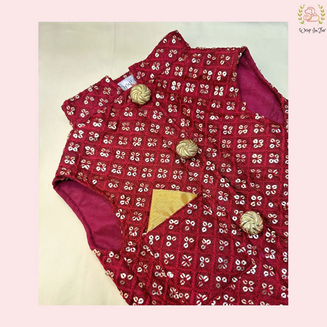 maroon wedding dog sherwani for big dog