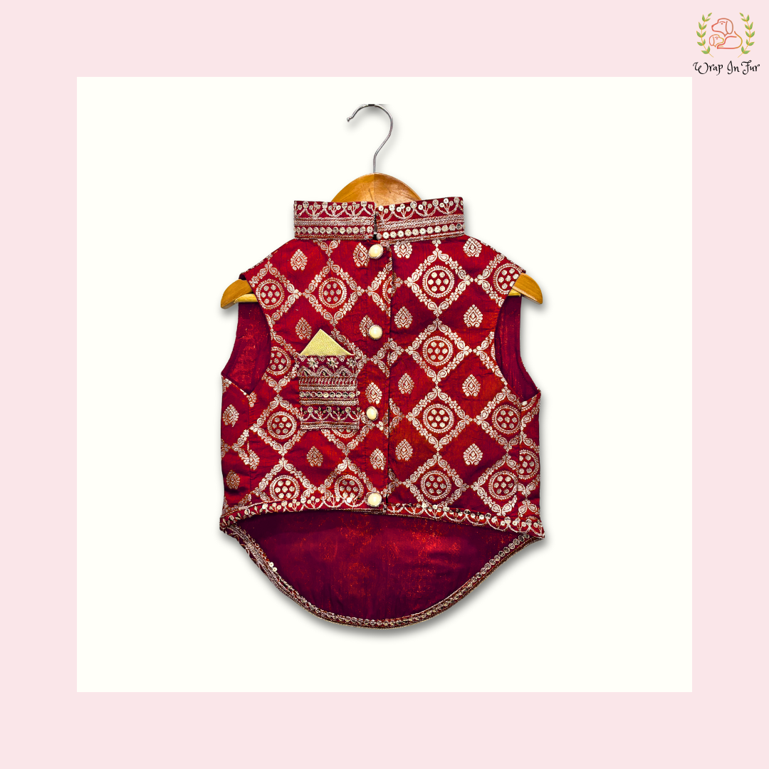 Red Embroidered Dog Sherwani