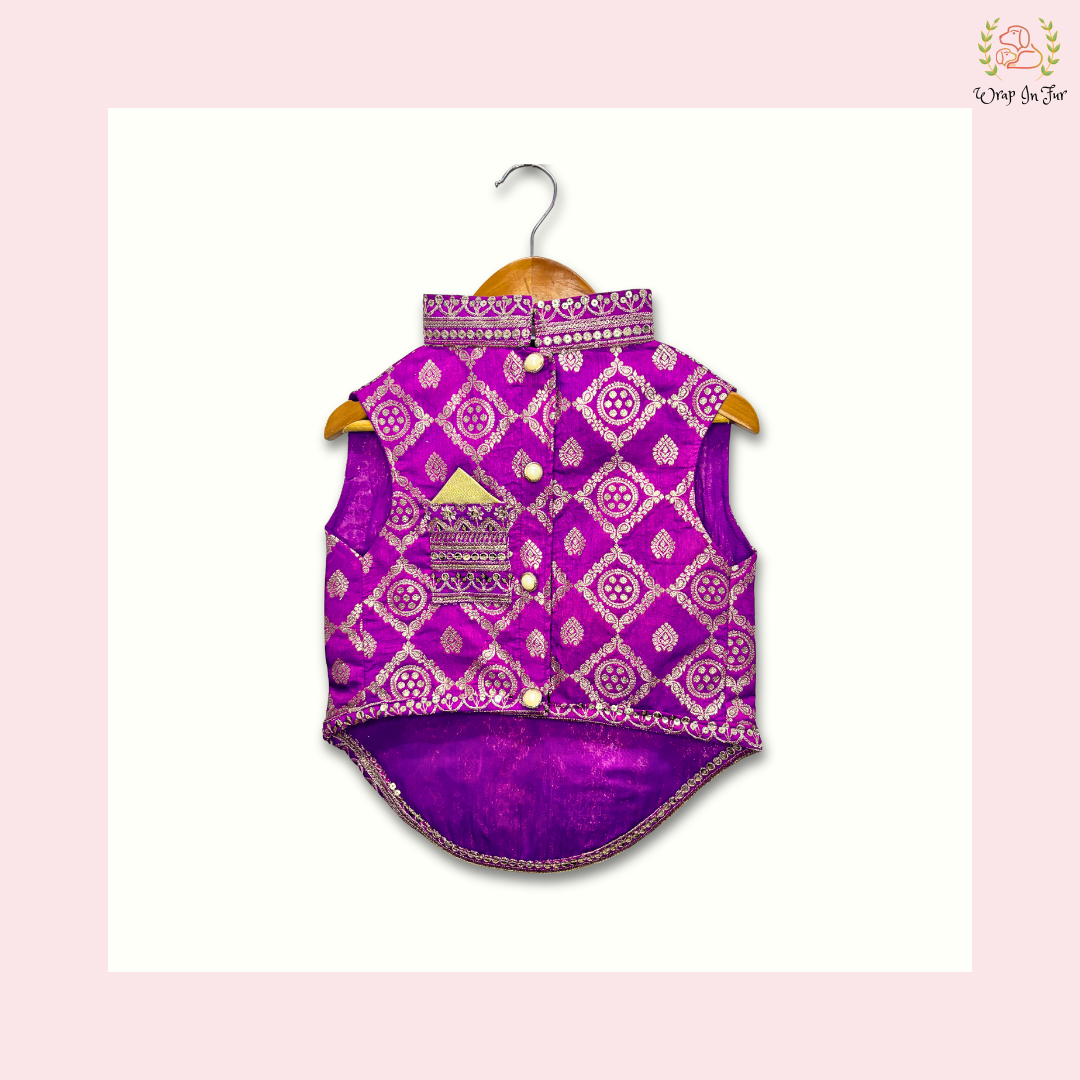 Purple Embroidered Dog Sherwani