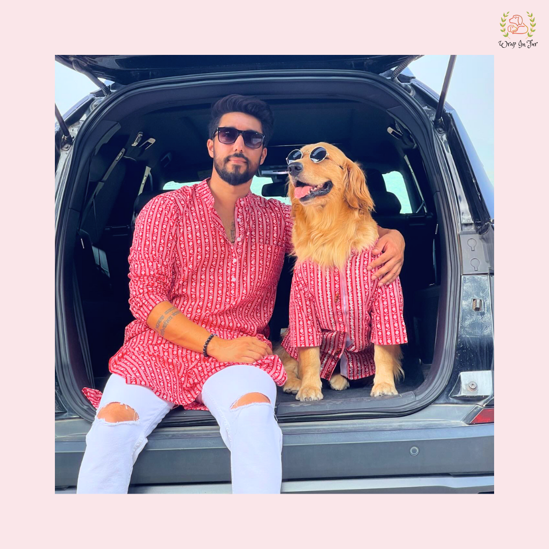 Red gota kurta Twinning Set ( Dog kurta along with human kurta )