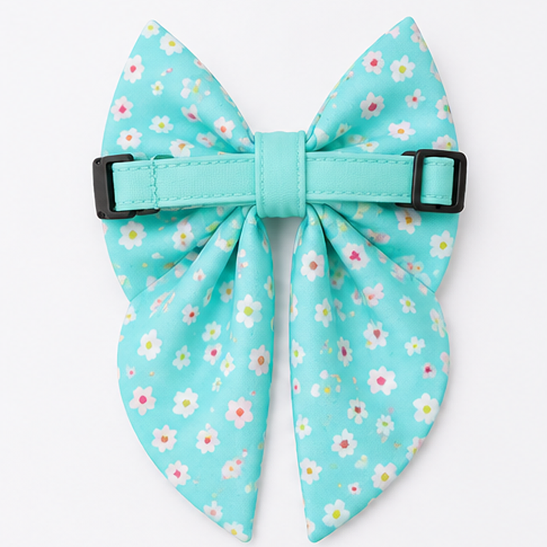  Sky Blue Floral Dog Bow Collar