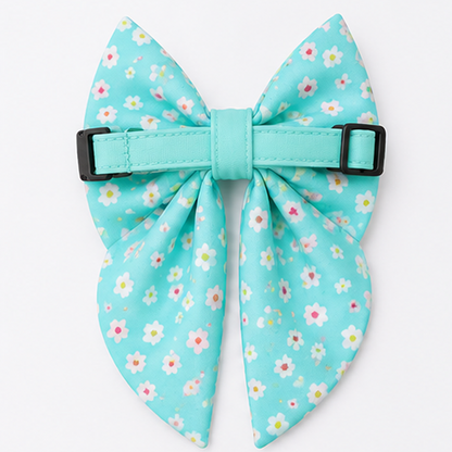  Sky Blue Floral Dog Bow Collar
