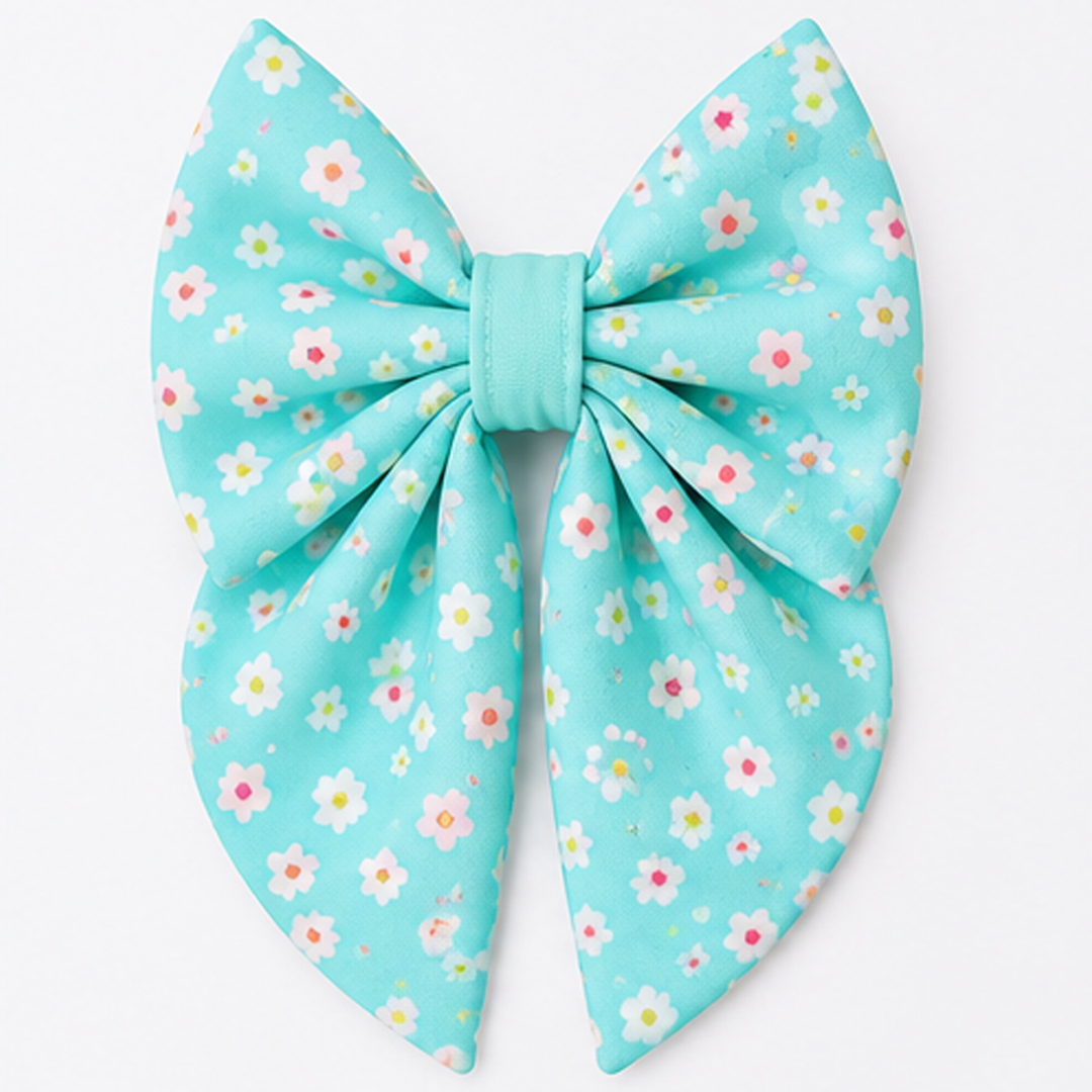  Sky Blue Floral Dog Bow Collar