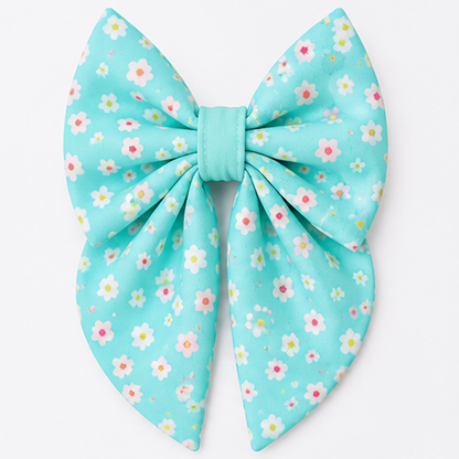 Sky Blue Floral Dog Bow Collar