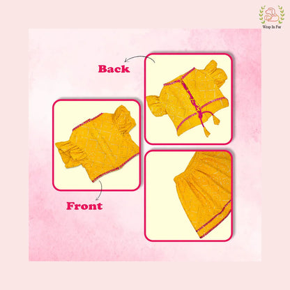 yellow pink dog lehenga