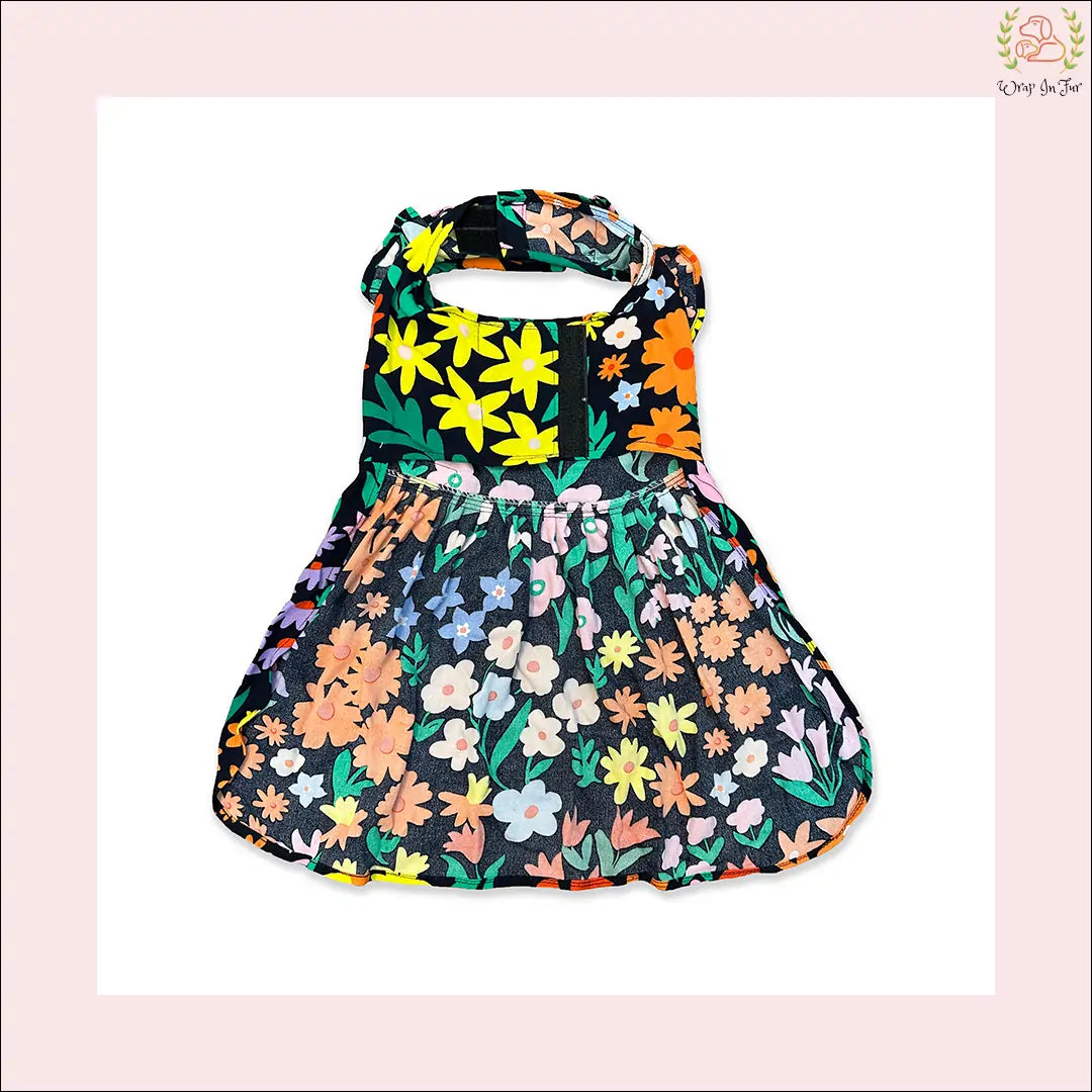 Black Floral Dog Princess Dress - Vibrant Summer Party Frock