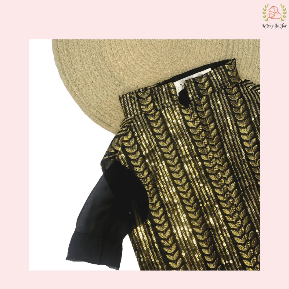 Black & Gold Sequin Dog Kurta Jacket Set - Premium Dog Ethnic Wear