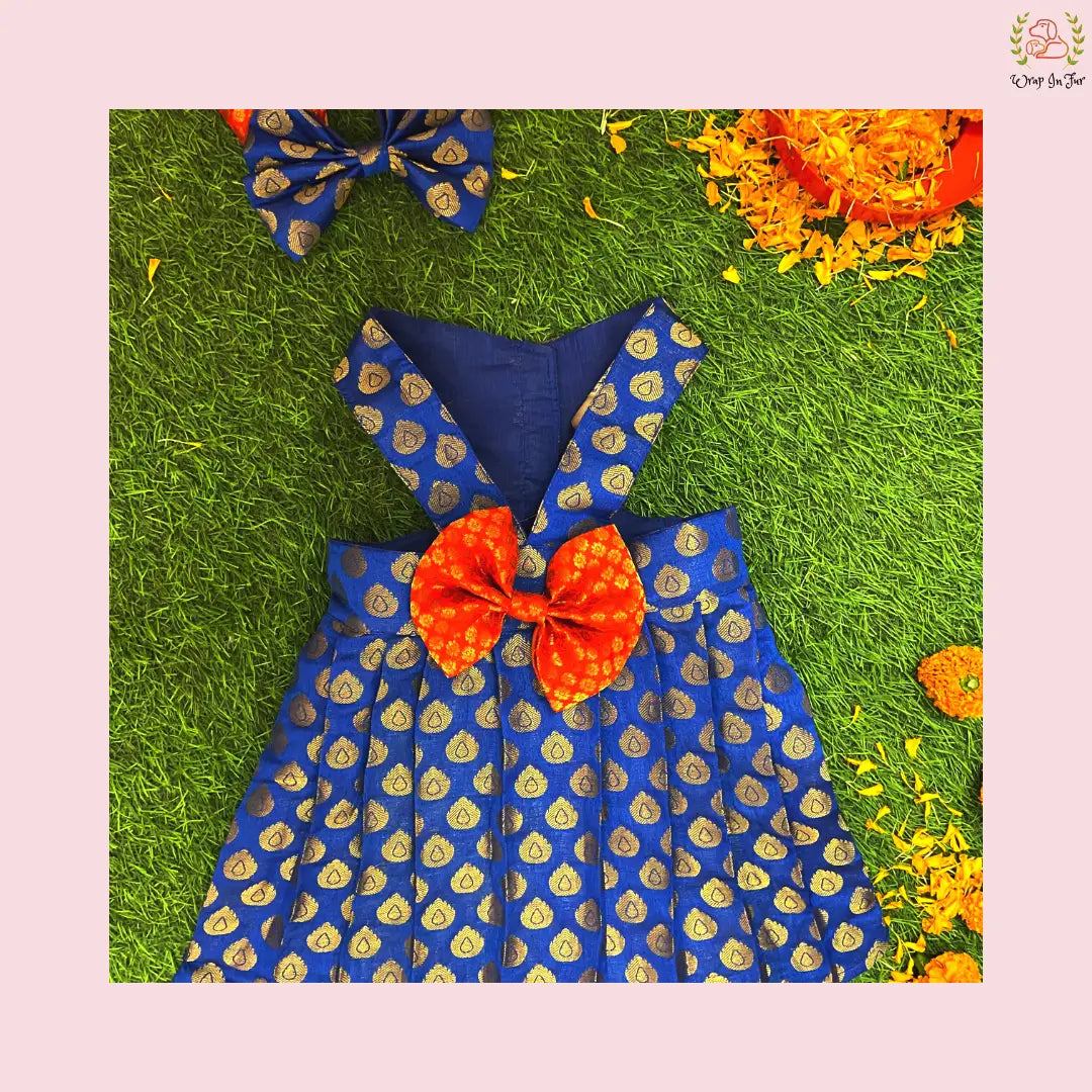 Blue Banarasi Dog Frock – Royal Dog Wedding Dress & Princess Outfit