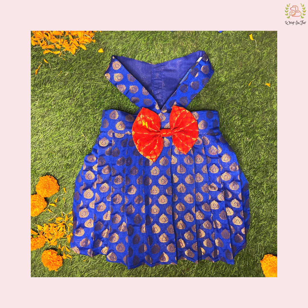 Blue Banarasi Dog Frock – Royal Dog Wedding Dress & Princess Outfit