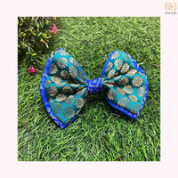 Blue Green Festive Bow - Luxury Brocade Dog Hair Bow Accessory