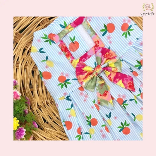 Blue Stripe Dog Princess Dress - Fruity Print Summer Party Frock