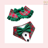 Christmas Bandana Set - Plaid Tuxedo Holiday Wear for Dogs