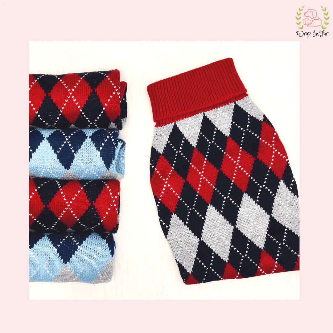 Classic Diamond Pattern Dog Sweater – Warm & Comfy