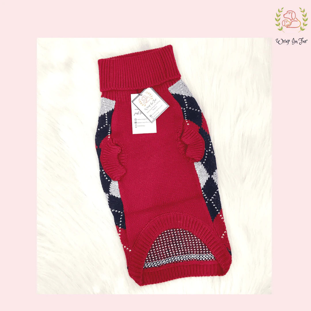 Classic Diamond Pattern Dog Sweater – Warm & Comfy