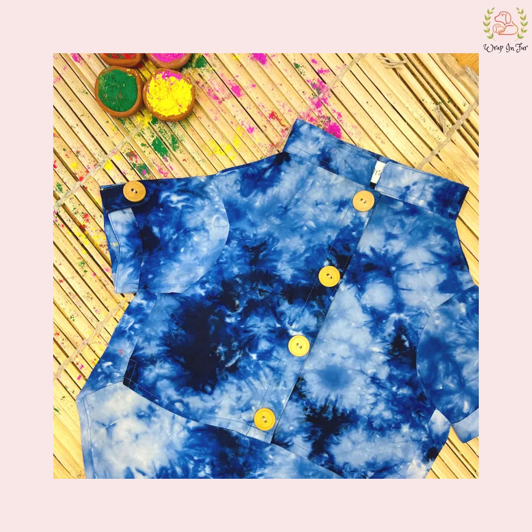 Deep Blue Tie Dye Dog Kurta - Modern Indian Pet Ethnic Wear