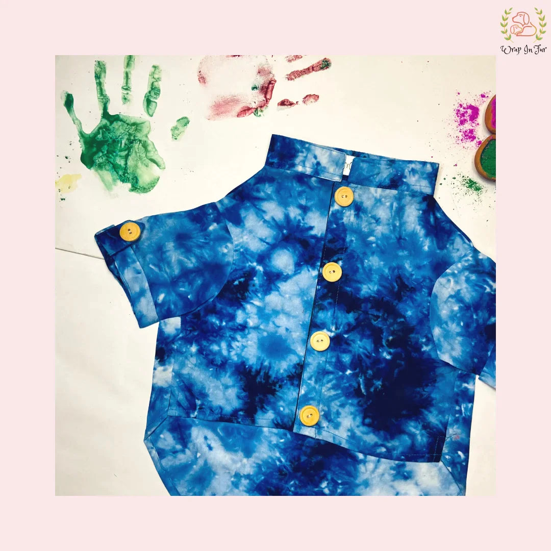 Deep Blue Tie Dye Dog Kurta - Modern Indian Pet Ethnic Wear