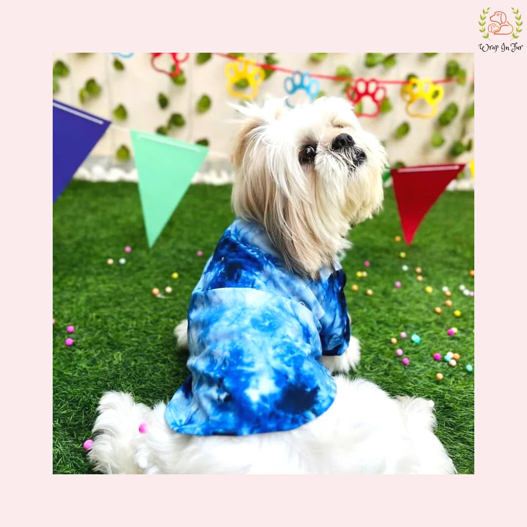 Deep Blue Tie Dye Dog Kurta - Modern Indian Pet Ethnic Wear